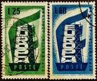 Набор почтовых марок (2 шт.). "Европа (C.E.P.T.)". 1956 год, Италия.