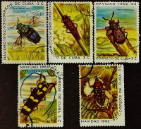 Набор почтовых марок (5 шт.). "Рождество 1962: Насекомые (II)". 1962 год, Куба.