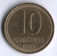 Монета 10 сентаво. 1992 год, Аргентина.