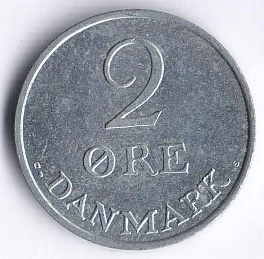 Монета 2 эре. 1969(C;S) год, Дания.