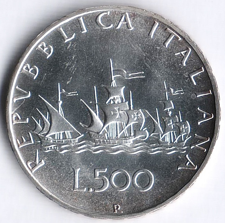 Монета 500 лир. 1980 год, Италия.