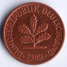 Монета 1 пфенниг. 1989(G) год, ФРГ.