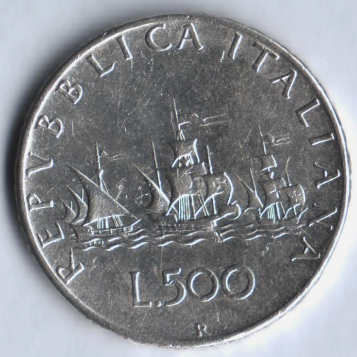 Монета 500 лир. 1966 год, Италия.