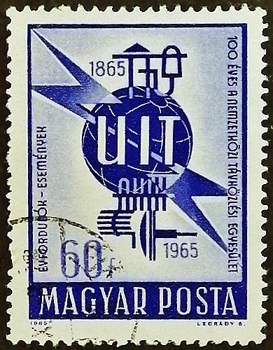 Почтовая марка. "100-летие Международного союза электросвязи". 1965 год, Венгрия.