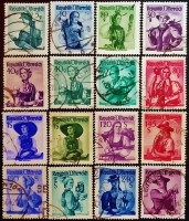 Набор почтовых марок (16 шт.). "Провинциальные костюмы". 1948-1958 годы, Австрия.