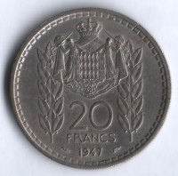 Монета 20 франков. 1947 год, Монако.