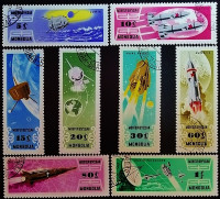 Набор почтовых марок (8 шт.). "Исследование Вселенной". 1964 год, Монголия.