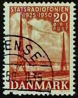 Почтовая марка. "25-летие государственного телевещания". 1950 год, Дания.