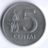 Монета 5 центов. 1991 год, Литва.