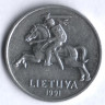 Монета 5 центов. 1991 год, Литва.