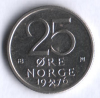 Монета 25 эре. 1976 год, Норвегия.