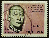 Почтовая марка. "Президент Гуальберто Виллароэль". 1968 год, Боливия.