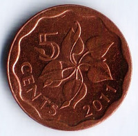 Монета 5 центов. 2011 год, Свазиленд.