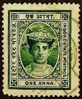 Почтовая марка. "Махараджа Тукоджи Холкар III". 1907 год, Княжество Индор (Индия).