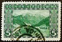 Почтовая марка. "Неретва с горой Прень". 1906 год, Босния и Герцеговина (австро-венгерская администрация).