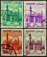 Набор почтовых марок (4 шт.). "Мечеть султана Хусейна, Каир". 1953-1955 годы, Египет.