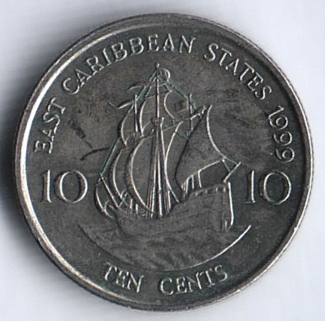 Монета 10 центов. 1999 год, Восточно-Карибские государства.