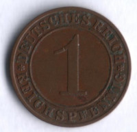 Монета 1 рейхспфенниг. 1928 год (A), Веймарская республика.