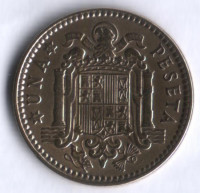 Монета 1 песета. 1963(65) год, Испания.