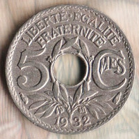 Монета 5 сантимов. 1932 год, Франция.