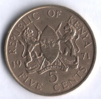 Монета 5 центов. 1971 год, Кения.