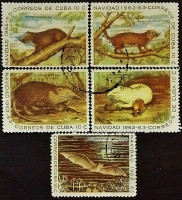 Набор почтовых марок (5 шт.). "Рождество 1962: Млекопитающие (III)". 1962 год, Куба.