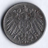 Монета 5 пфеннигов. 1919 год (J), Германская империя.