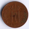 Монета 1 эре. 1925 год, Норвегия.