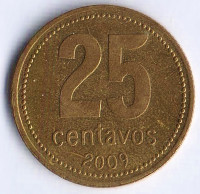 Монета 25 сентаво. 2009 год, Аргентина. Тип 2.