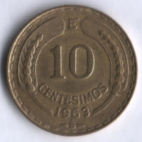 10 чентезимо. 1963 год, Чили.