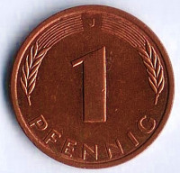 Монета 1 пфенниг. 1989(J) год, ФРГ.