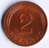 Монета 2 пфеннига. 1979(D) год, ФРГ.
