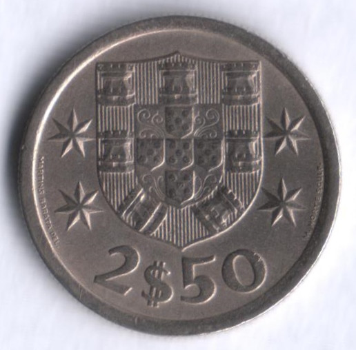 Монета 2,5 эскудо. 1974 год, Португалия.