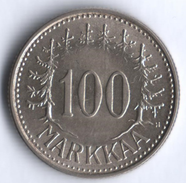 100 марок. 1957(H) год, Финляндия.