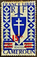 Почтовая марка (15 fr.). "Свободная Франция". 1945 год, Камерун.