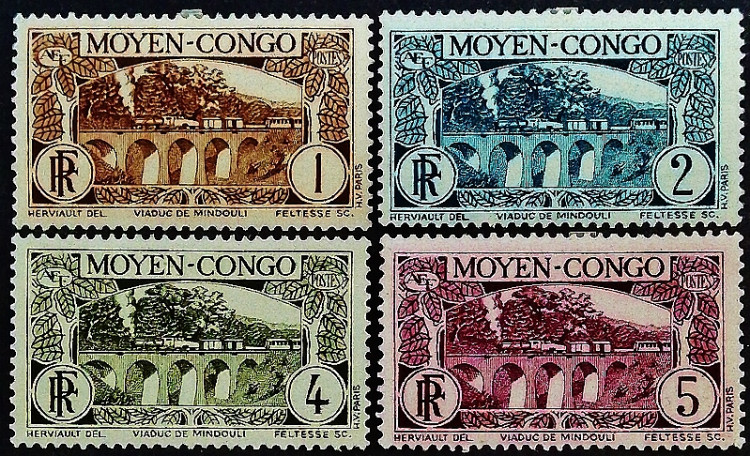 Набор марок (4 шт.). "Виадук Миндули". 1933 год, Среднее Конго.