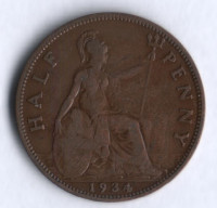 Монета 1/2 пенни. 1934 год, Великобритания.