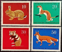 Набор марок (4 шт.). "Детёныши пушных зверей". 1967 год, ФРГ.
