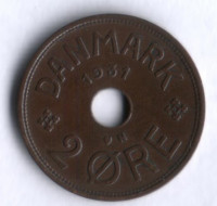 Монета 2 эре. 1931 год, Дания. N;GJ.