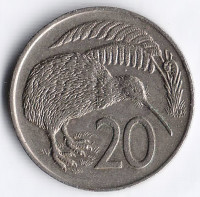 Монета 20 центов. 1977 год, Новая Зеландия.