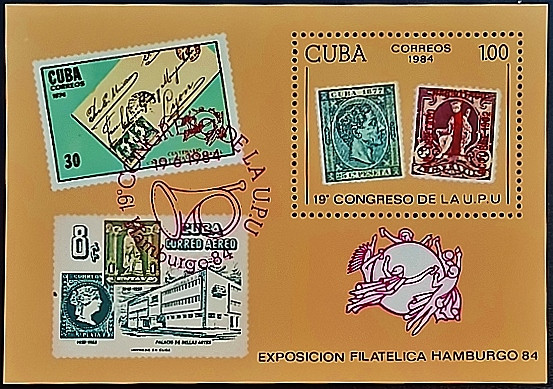 Мини-блок. "XIX Конгресс Всемирного почтового союза". 1984 год, Куба. Мини-блок. "XIX Конгресс Всемирного почтового союза". 1984 год, Куба.