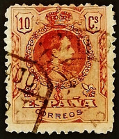Почтовая марка (10 c.). "Король Альфонсо XIII". 1910 год, Испания.