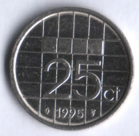 Монета 25 центов. 1995 год, Нидерланды.