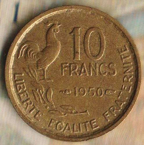 Монета 10 франков. 1950 год, Франция. Монета 10 франков. 1950 год, Франция.
