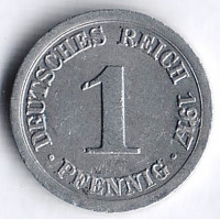 Монета 1 пфенниг. 1917 год (E), Германская империя.