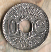 Монета 10 сантимов. 1921 год, Франция. Тип Линдауэра.