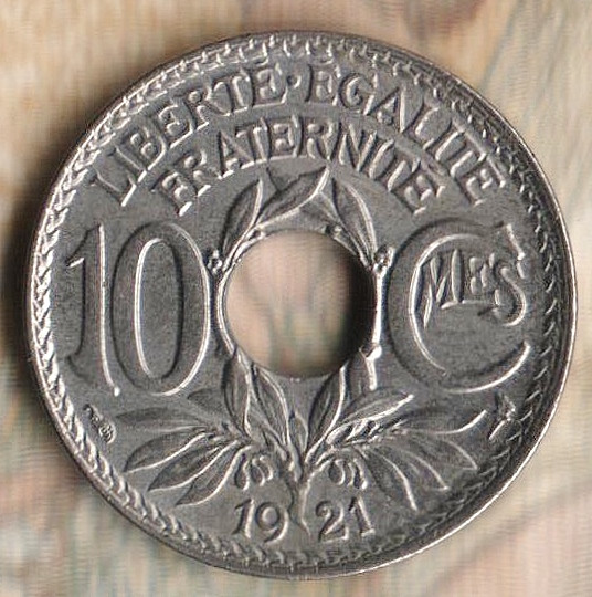 Монета 10 сантимов. 1921 год, Франция. Тип Линдауэра.