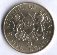 Монета 5 центов. 1978 год, Кения.