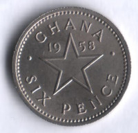 Монета 6 пенсов. 1958 год, Гана.