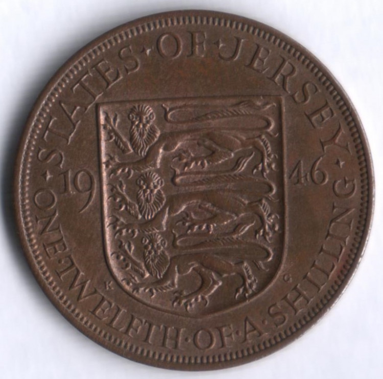 Монета 1/12 шиллинга. 1946 год, Джерси.